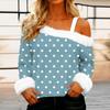 Women's Off-the-shoulder Plush Neck Printed Long-sleeved Pullover T-shirt Top