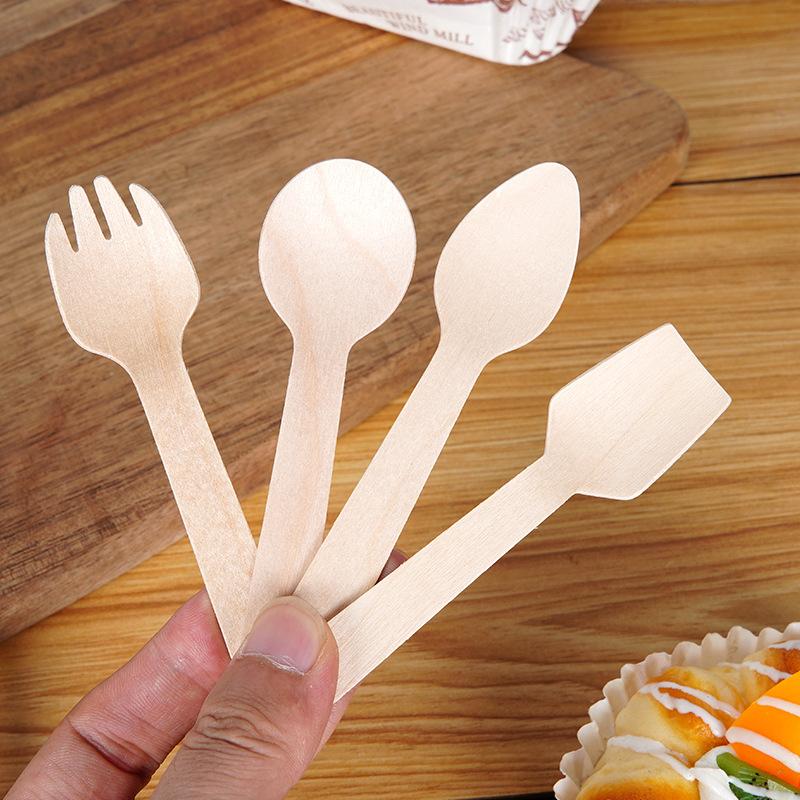 50/100pcs Disposable Wooden Mini Forks Spoons Knives Wooden Tableware Suitable For Parties Camping Banquets Weddings Picnics