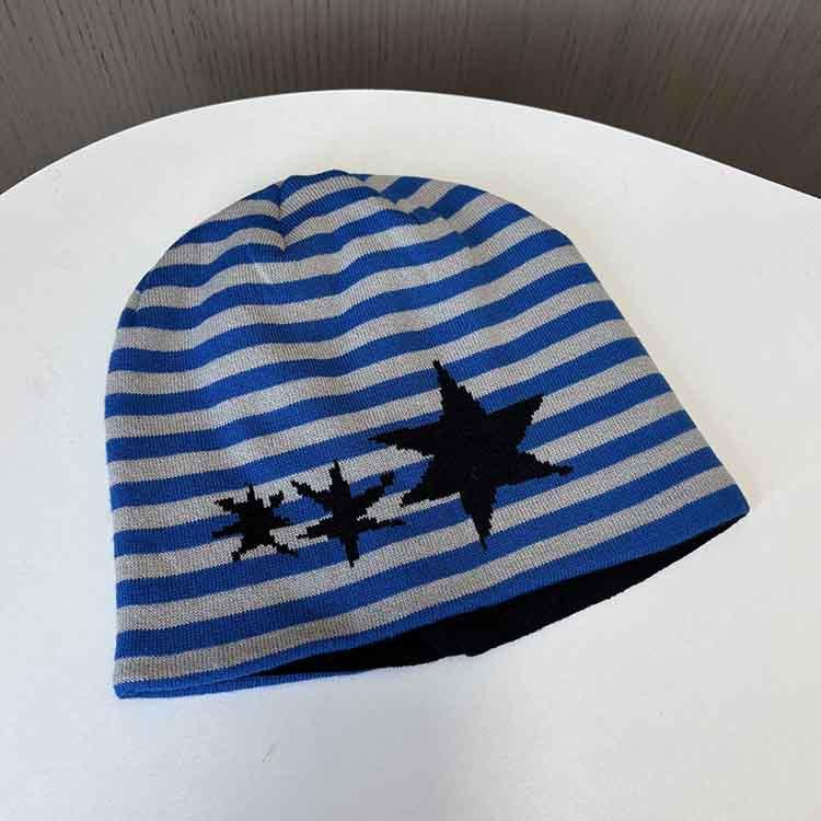 Early autumn lazy wind striped stars knitted hat women's winter warm and cold ear protection cold hat bag head stack hat