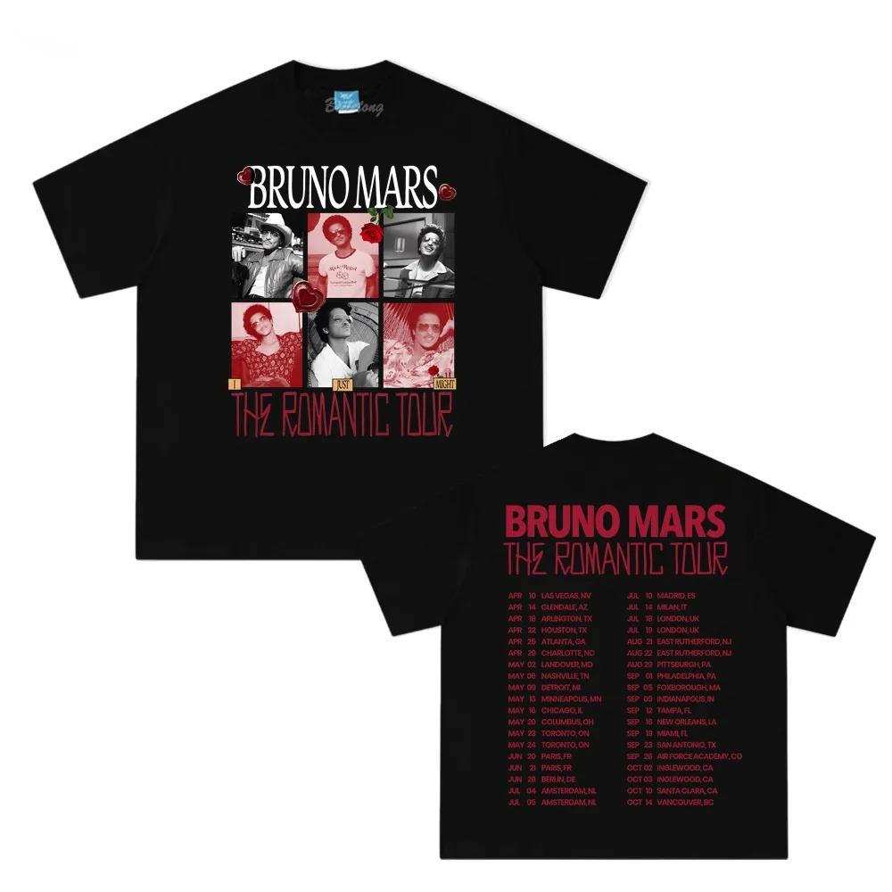 T-shirt en coton Bruno Mars The Romantic Tour 2026 Pop Music Tour Impression graphique T-shirt Coton Hip Hop Gothique Streetwear Hauts à impression graphique