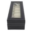 Uhrenbox PU-Leder 6 Fächer Uhrenetui Schmuckaufbewahrungsbox mit Klarsichtdeckel für Zuhause