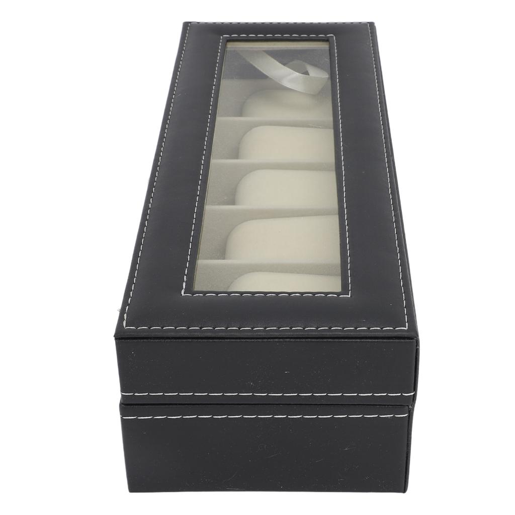 Uhrenbox PU-Leder 6 Fächer Uhrenetui Schmuckaufbewahrungsbox mit Klarsichtdeckel für Zuhause