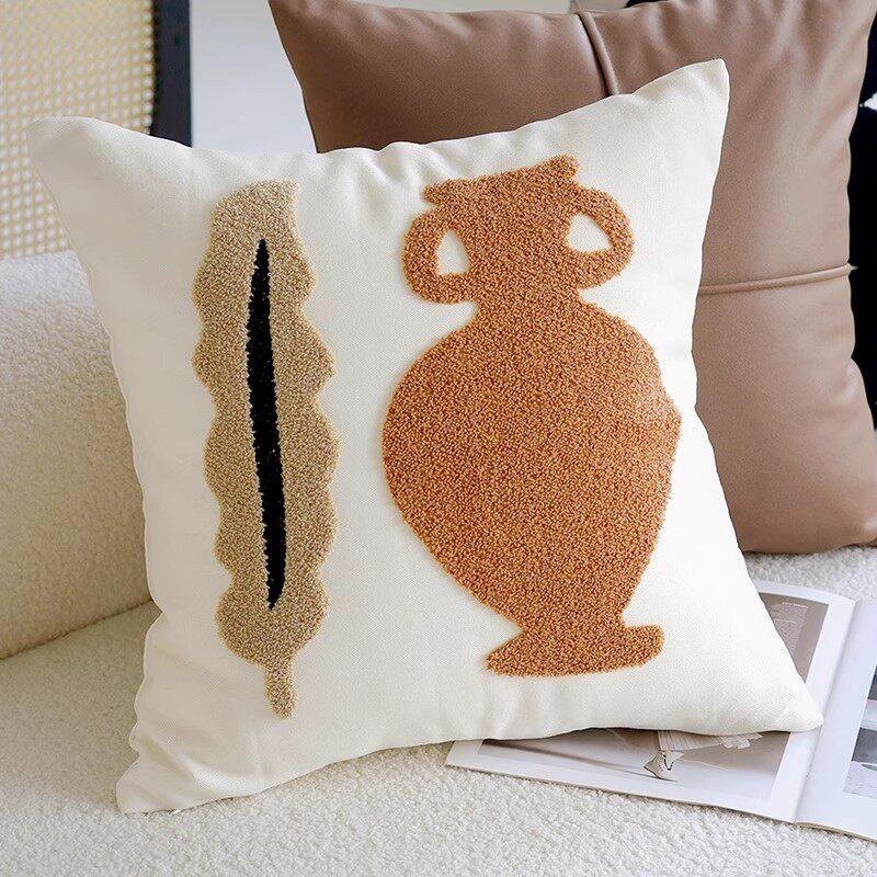 Neutral Earth Tone Abstract Throw Pillow Covers - Tufted & Textured Cushions for Couch & Home Decor Throw Pillow Customizable