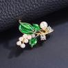 Fashion Plant Shaped Drip Oil Green Leaf Pearl Brooches for Women Clothing Coat Jewelry Accessories Gifts
