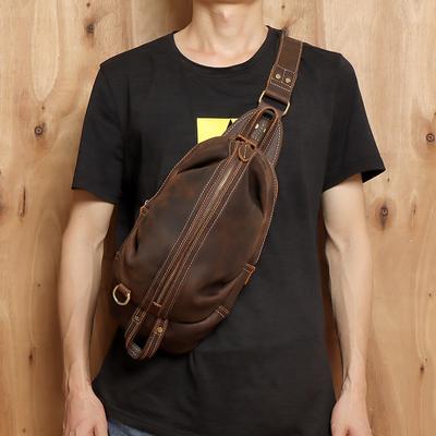 Geantă de Piept pentru Bărbați Piele Crazy Horse Retro Casual Piele Strat Superior Geantă de Talie pentru Bărbați Capacitate Mare Geantă de Piept/Umăr