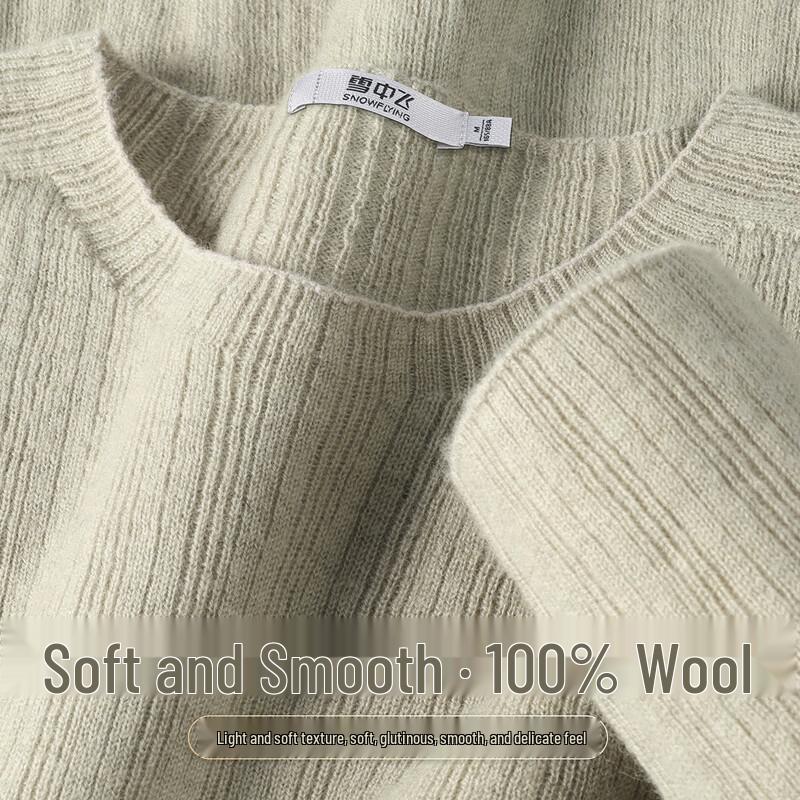 SNOWFLYING Women s 100% Wool Ribbed Crew Neck Long-Sleeve Top M