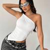 2025 New Fashionable Casual Women's T-Shirt Solid Color Single Shoulder Asymmetrical Slim Fit Top One-Piece Neck