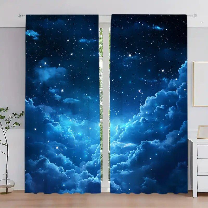 Starry Sky Printed Curtains Night Christmas Decorations Bedroom Living Room Home Decoration Curtain Polyester Ideal For Area