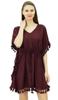 Bimba Women's V Neck Tassel Kaftan Short Rayon Caftan Designer Beachwear Coverup