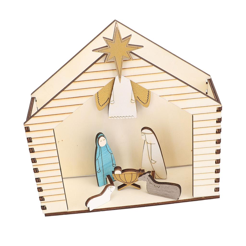 Nativity Scene Decoration Wooden Nativity Figurine Set Tabletop Easter Scene Ornament for Home