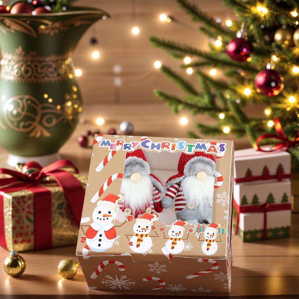 24PCS Christmas Cupcake Boxes with Ribbon & Card Xmas Clear Window Gift Box Multi-Purpose Clear Window Packaging Box for 4 Cakes