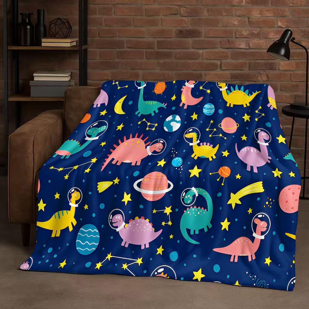 2026 New Space Dinosaur Cartoon Dino Art Flannel Blanket,Ultra Soft Warm Plush Throw for Home Bedroom Bed Sofa Cover Kids Gift