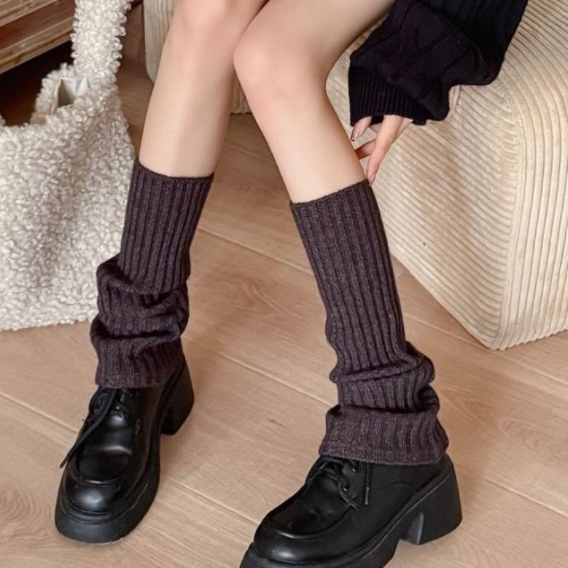 Sock Cover Women's Fall/winter Vertical Stripe Small Round Toe Basic Pile-up Sock Knitted Woolen Sweater for Warmth and Protection of The Lower Legs