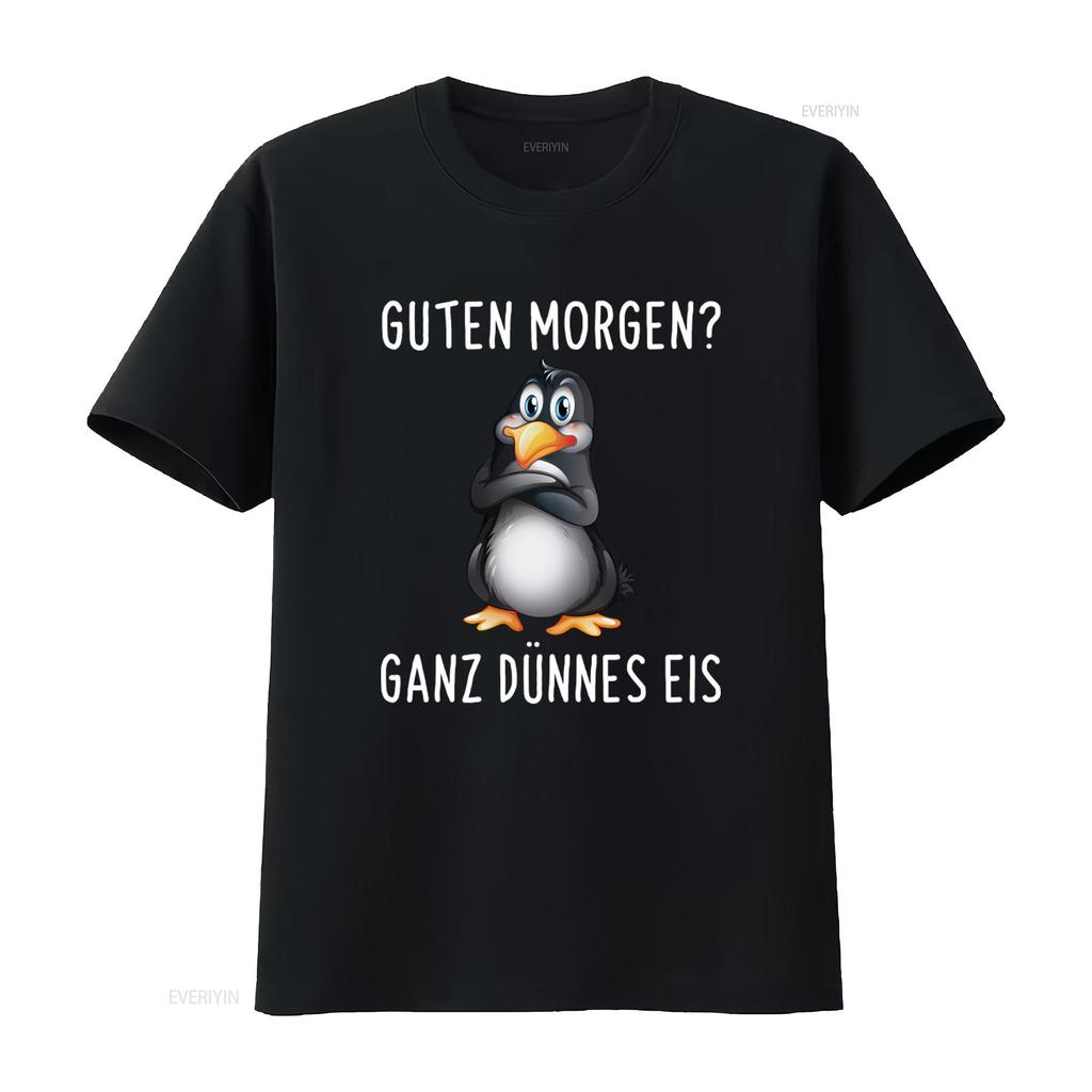 Good Morning Guten Morgen Funny Grouch Penguin T Shirt with Ganz Dunnes Eis Print vintage Washed Unisex Versatile Casual