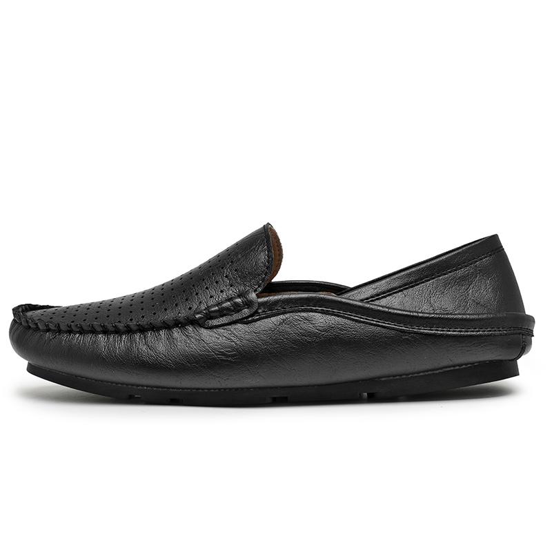 Summer Men's Slip-On Hollow Out Soft Loafers Leather Breathable Work Shoes For Men Comfortable Driving Clog Casual Walking Shoes
