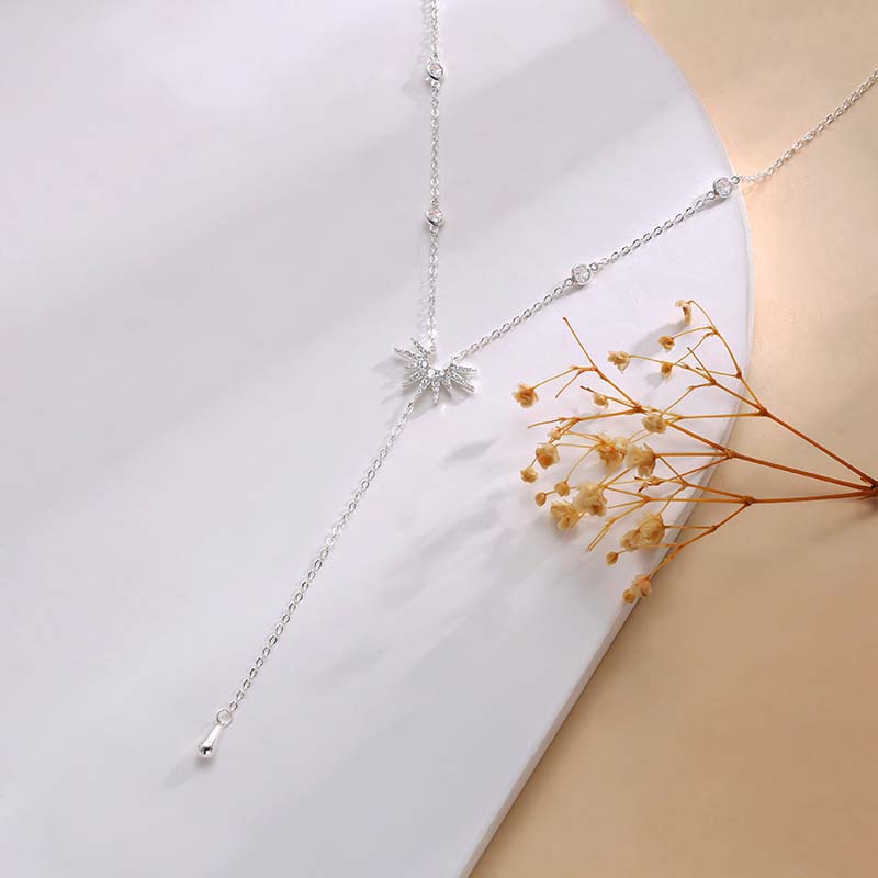 Fashion Gold Color Y-Shaped Pendant Necklaces For Women Girls Luxury Cubic Zirconia Long Tassel Dangle Choker Zircon Gift