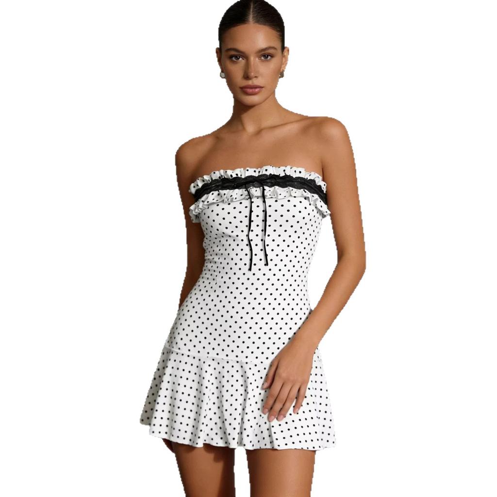 Summer new polka dot sleeveless slim tube top short dress dress white dress bohemian