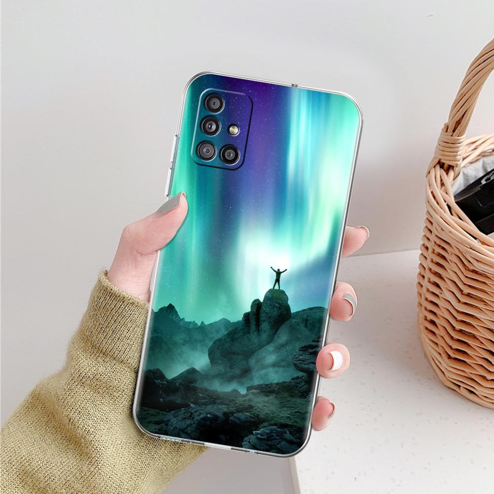 Kryt na telefon Aurora Borealis Pro Samsung Galaxy A51 A71 A21S A12 A11 A31 A41 A52 A32 5G A72 A01 A02S Měkký silikonový průhledný kryt