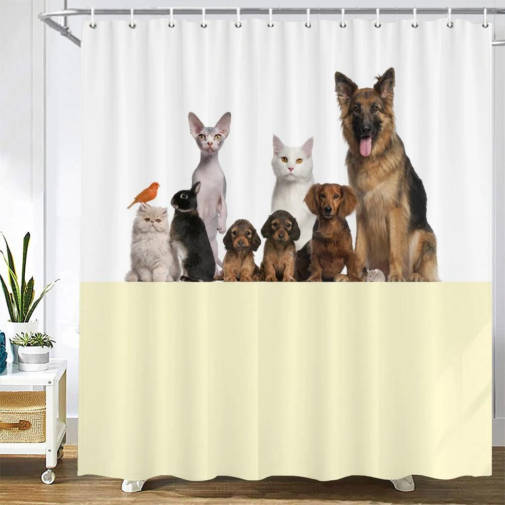 3D Printed Cute Cat Dog Animal Shower Curtain With Hooks Bathroom Polyester Waterproof Shower Curtain Home Decor Curtains