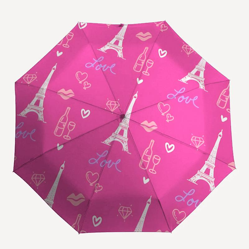 

1pc Paris Love Pattern Automatic Open/Close Umbrella, Compact Travel Umbrella, 8-Rib Sturdy Frame - Ideal Gift for Friends yy251118080