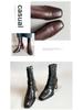 2025 Winter Women's French Retro Ankle Boots, Hand-Grained Soft Leather, Small Size, Chunky Heel, Slimming Style