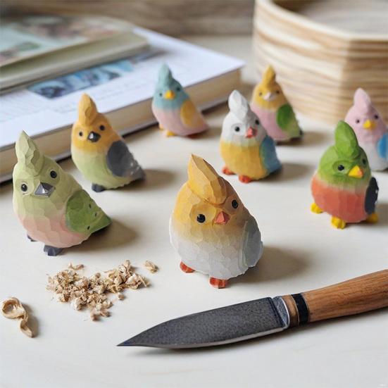 Hand-Carved Bird Sculpture Solid Wood Ornaments Miniature Desk Decor for Home Study Office Room Cute Gift for Bird Lovers