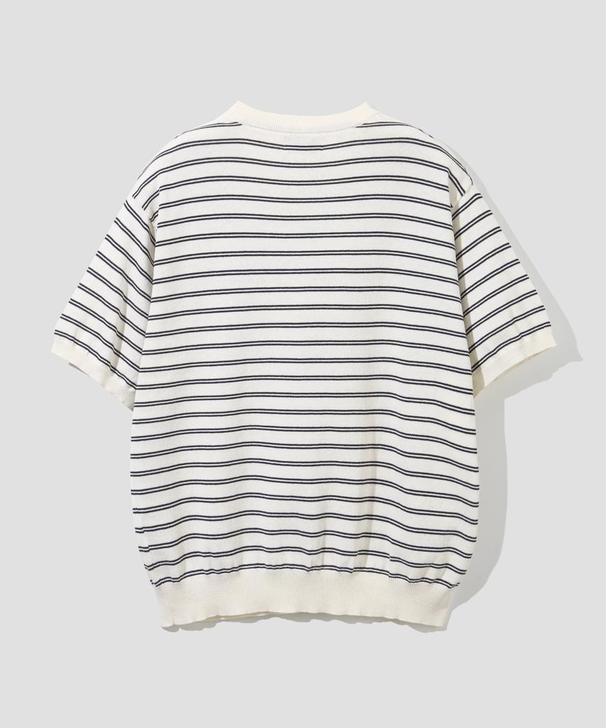 AGOD Side Button Henley Neck Striped Half Knit [Ivory]