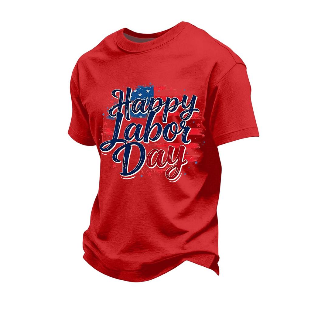 Men's Loose Fit Casual Short Sleeve T Shirt Labor Day Graphic Print Crew Neck Comfortable Top for Everyday Wear