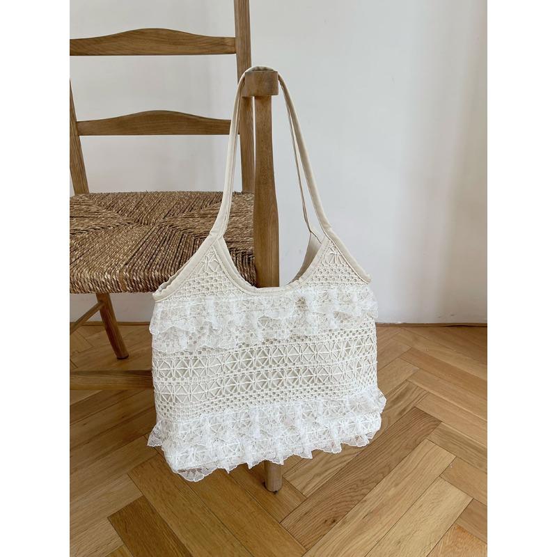 

Повседневная и Эфирная Кружевная Сетка Сумка-подмышка Одноплечная Женская Сумка Большая Вместимость Сумка для Поездок бежевый