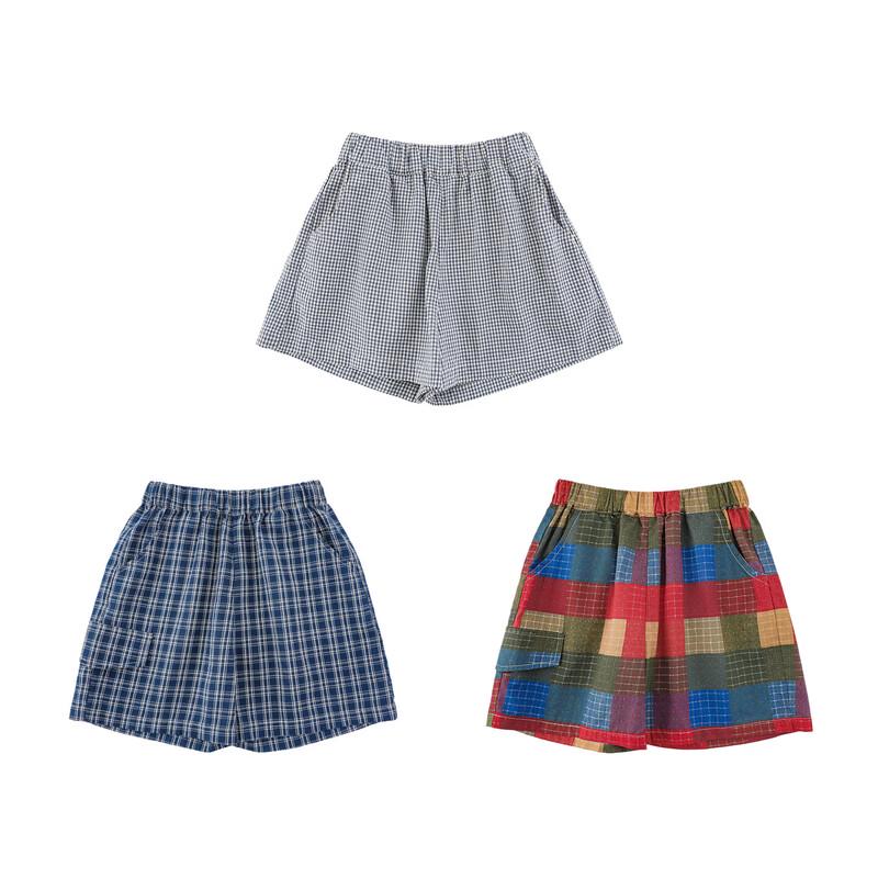 Youyou Girls' Retro Plaid Mid-Length Shorts
