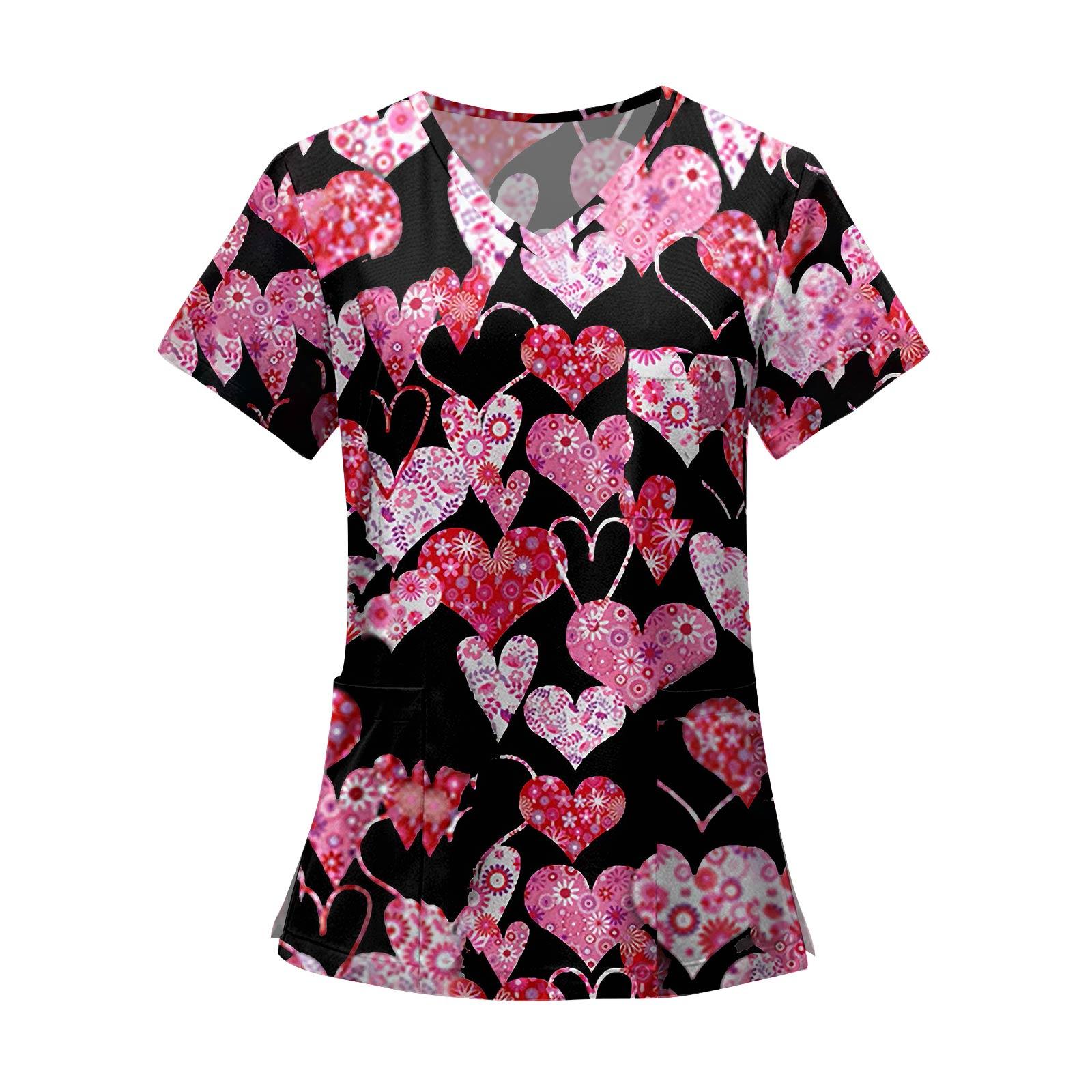 

Женские модные топы с короткими рукавами и V-образным вырезом с принтом, рабочие футболки с карманами M