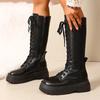 Women's Chunky Platform Knee High Boots Fashion Thick Sole PU Leather Motorcycle Boots Woman Autumn Winter Punk Long