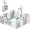 UBRAVOO Foldable Playpen with Mini Basketball Hoop and 50 Colorful Ball Pit, Baby and Toddler Car Playpen, Fun Indoor Activity Center