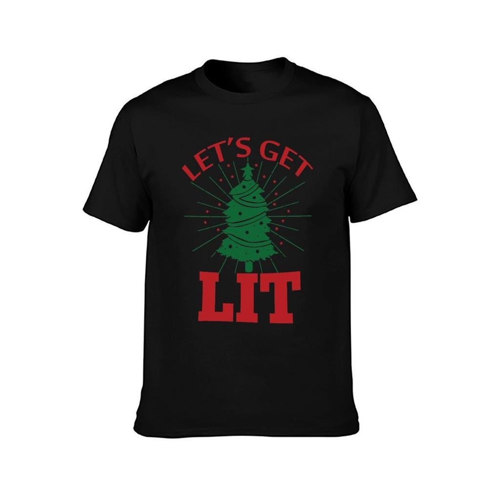 Lets Get LIT Funny Christmas Tree Shirt TShirt Fitness Quick Dry Short Sleeve Top