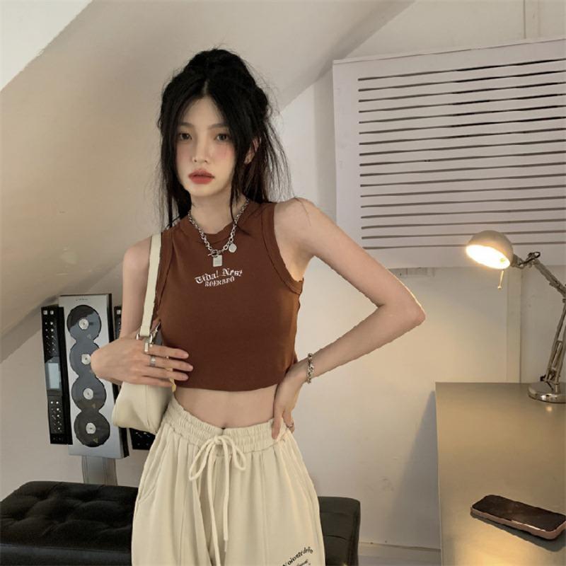Korean Version of Sweet Spice Girl Sleeveless I Words Inside A Small Halter Vest Women's New Short Shoulder To Wear Chic Outside