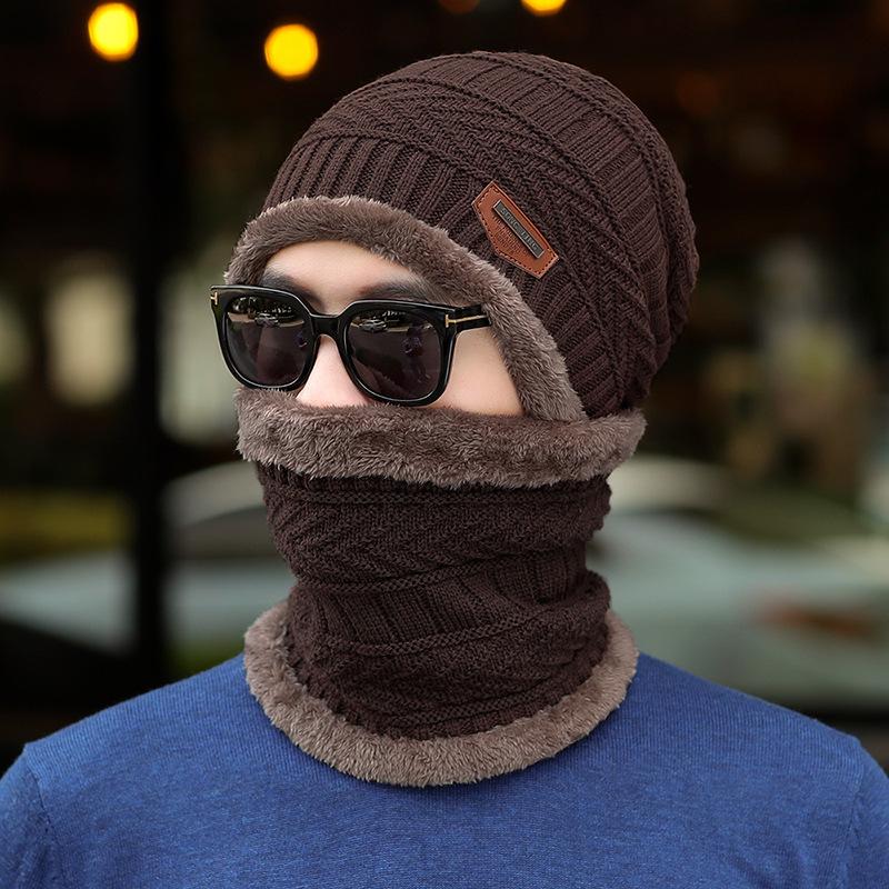Pánská pletená zimní čepice a šála - Teplá sametová podšívka pro ochranu proti chladu při venkovní cyklistice