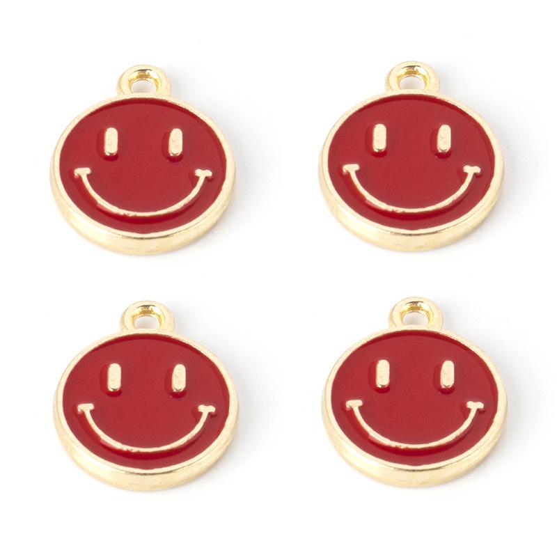 Round Alloy Oil Drip Mini Pendant Vibrant Smiley Face Charm Handcraft Ornament Fashion Bracelet Necklace Earring Making Raw