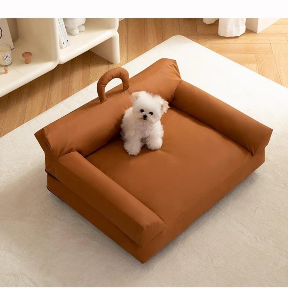 Waterproof Leather Pets Bed with Portable Handle Dogs Sofa Bed for Small/Medium Dogs Washable Pets Couch for Indoor & Travel Use