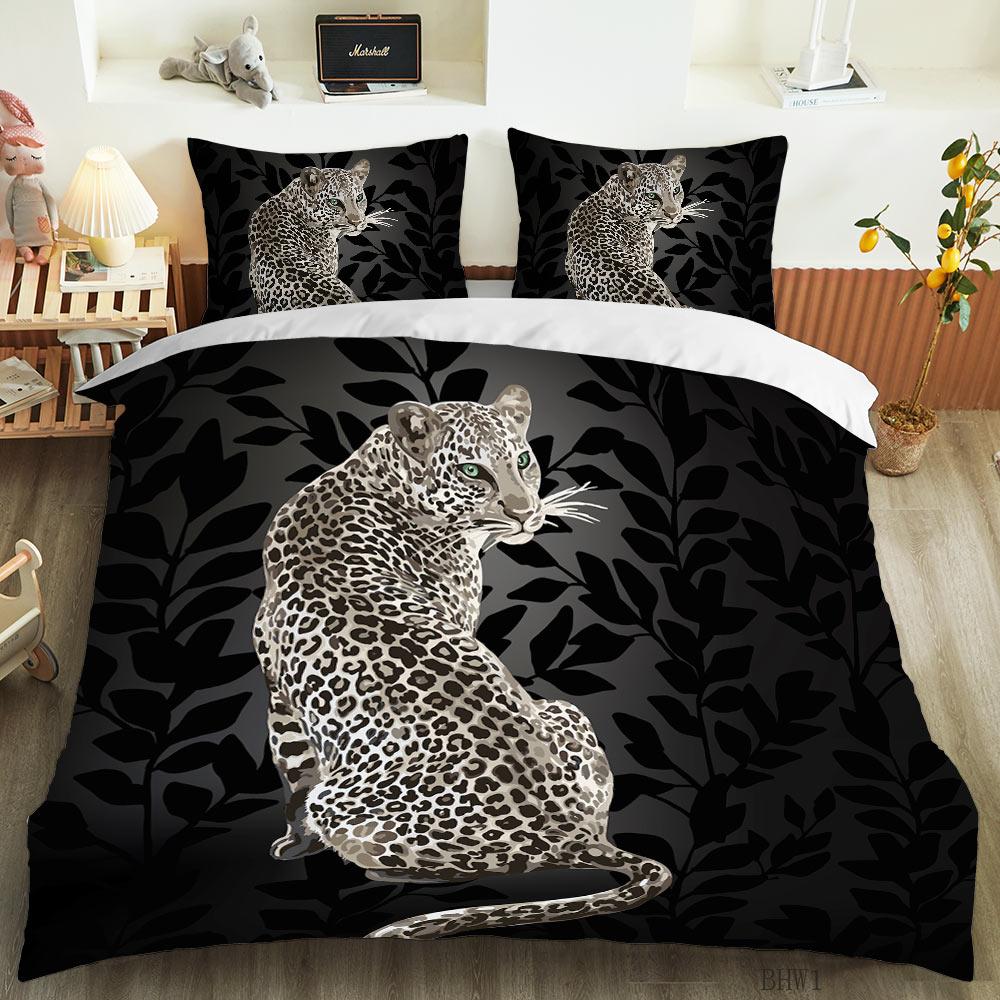 Tiger Lion Leopard Duvet Cover Set Animal Theme 3D Bedding Set King Queen Size For Kids Boy Girl Teens Polyester Comforter Cover