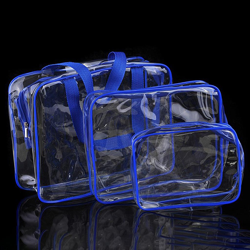 3 Pack Clear PVC Zippered Toiletry Carry Pouch Portable Cosmetic Makeup Bag for Vacation, Bathroom and Organizing