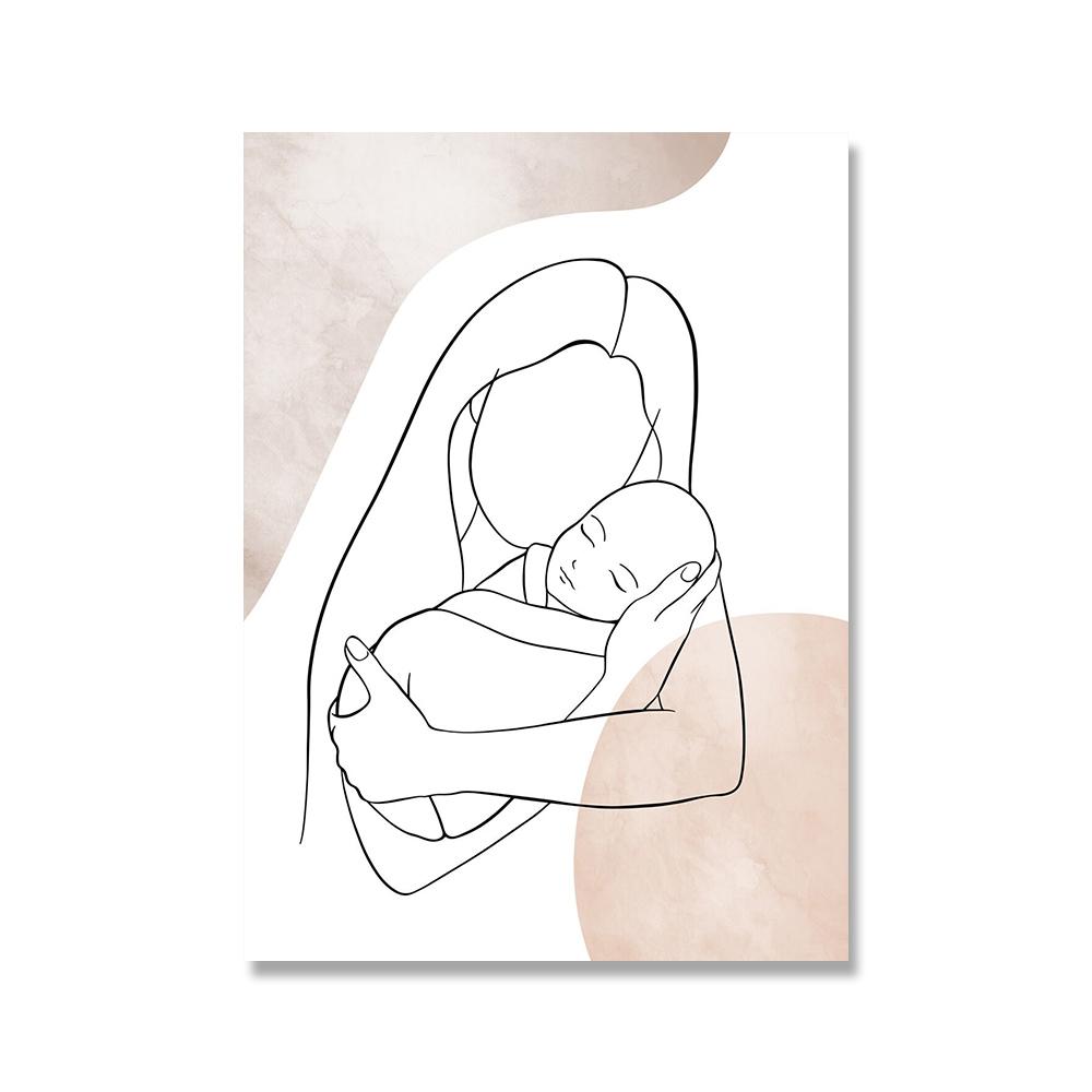 Mother and Baby Child Art Line Drawing Posters Abstract Minimalist Wall Art Canvas Print Painting Nursery Decorative Pictures