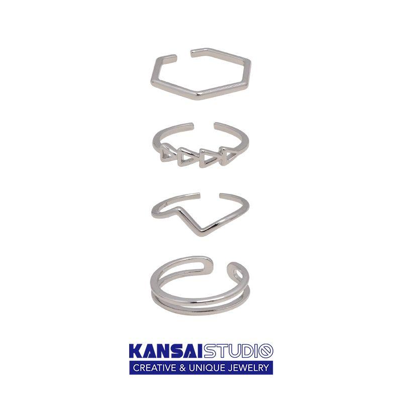 

Kansai New Arrival Triangle Four-Piece Set Minimalist Line Ring Adjustable Index Finger Little Finger Ring Indifference Trend Hand Jewelry Four-piece set