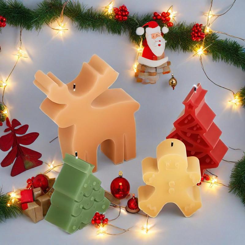 Christmas Series Silicone Candle Mold DIY Kit for Handmade Candles, Soap, Plaster, Resin, and Baking; Ideal Holiday Gifts