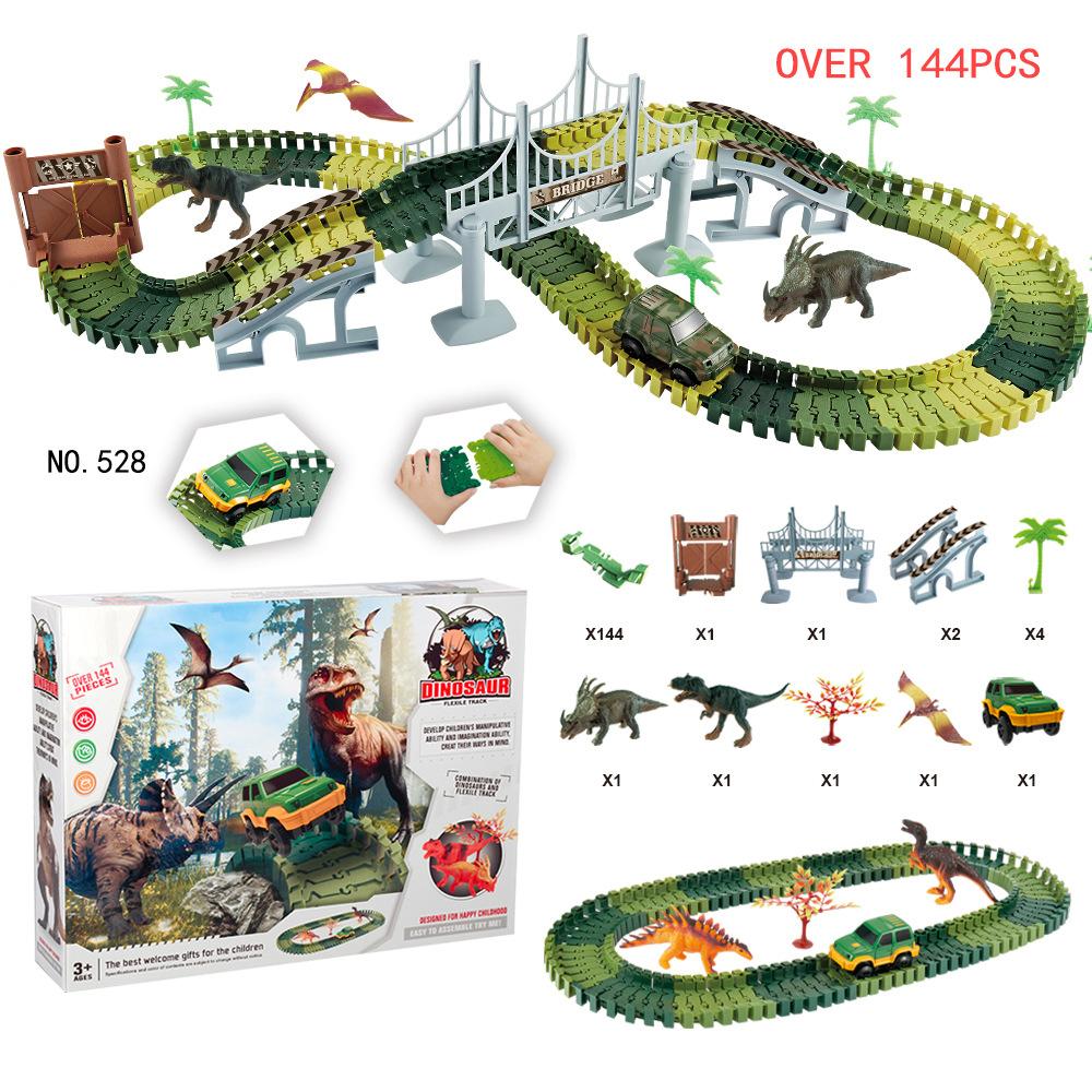 Dino Dinosaur 144pcs World Kid Flexible Race Car Track Construction Play Set Toy