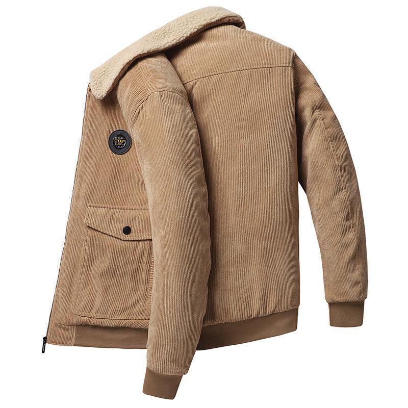 

Autumn And Winter Corduroy Lamb Wool Jacket Men S Loose Fleece Thickened Casual Lapel Jacket Men S L хаки