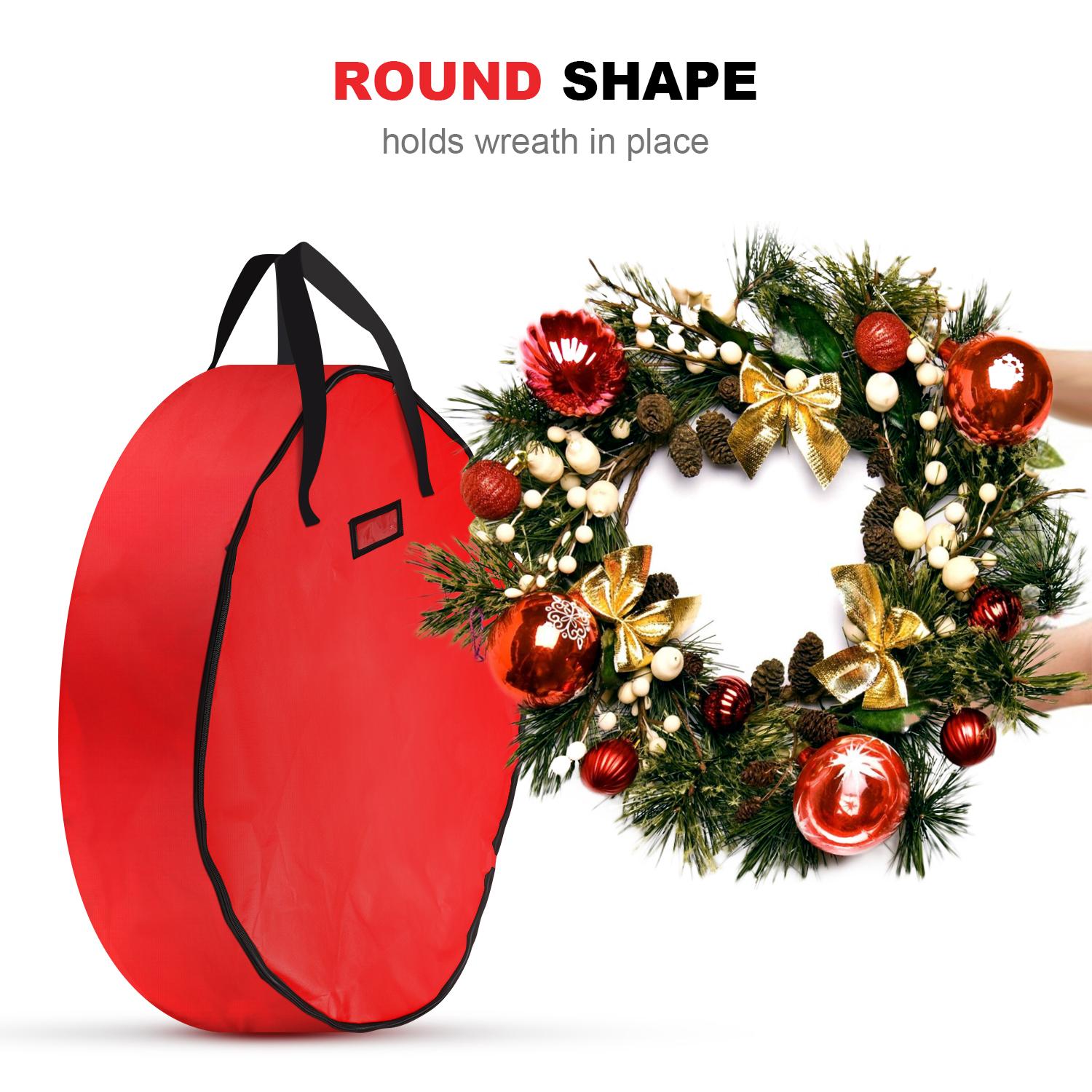 

91x20cm Household Christmas Wreath Storage Bag with Handle Waterproof Dustproof Xmas Wreath Organizer красный