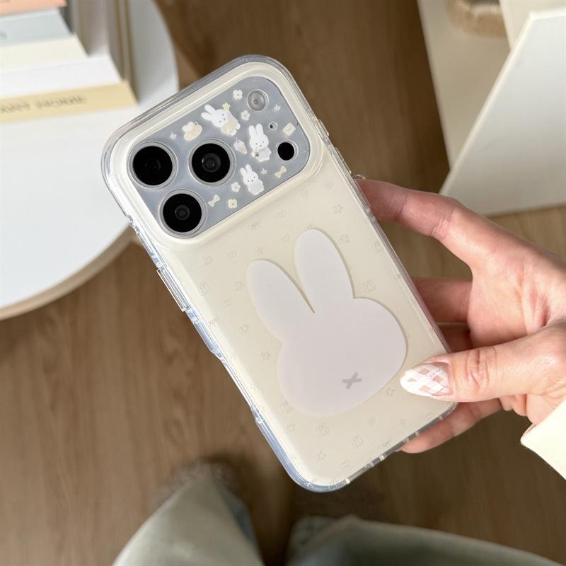 Cartoon Rabbit Big Head Stand Phone Case for iPhone 17/16 Pro Max/15 Pro - Cute and Girly