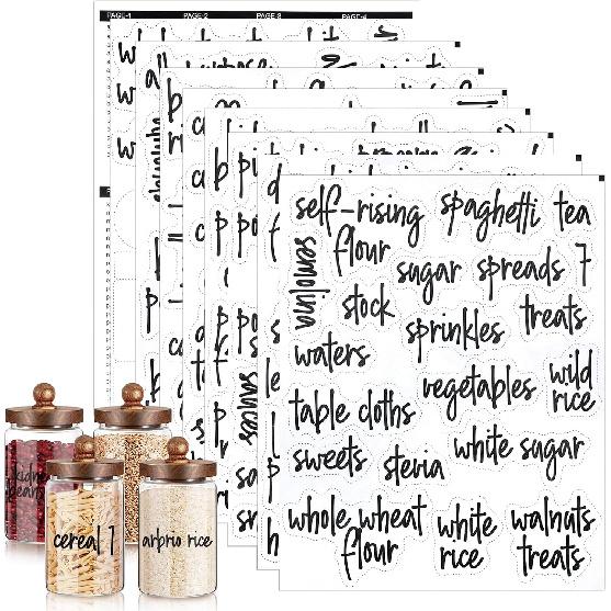 170PCS Food Pantry Labels Kitchen Pantry Organization Label Decal Stickers Script Pantrys Food Labels Kitchen Container Storage Label Water and Oil