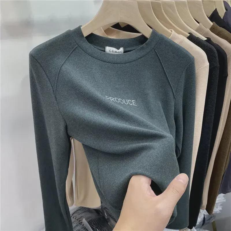 Damen Herbst/Winter Besticktes Samt Langarm Oberteil