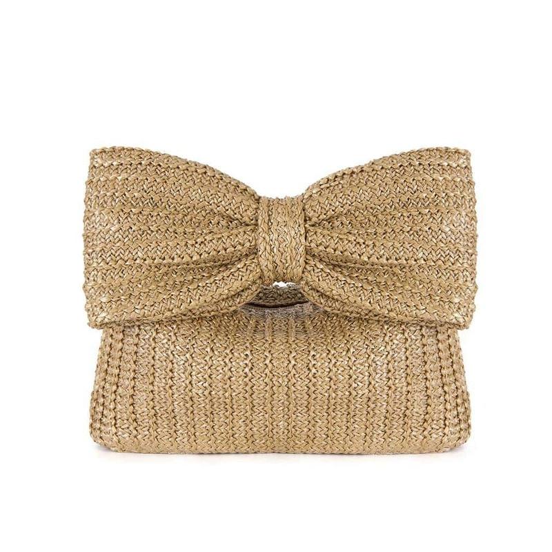 Chic Bowknot Straw Handbag for Women Summer Stylish Design Woven Clutches Cute Purse Suitable for Daily Use Party Holiday Travel